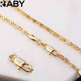 18k 2MM Side Chain Necklace For Women Men Jewelry