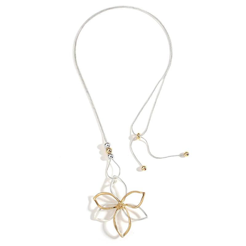 Flower Pendant Long Necklace Snake Chain Statement Sweater Chain Women