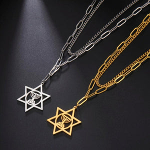 Shamash Menorah w/ Star of David Necklace for Faith, Hanukkah & Sabbath