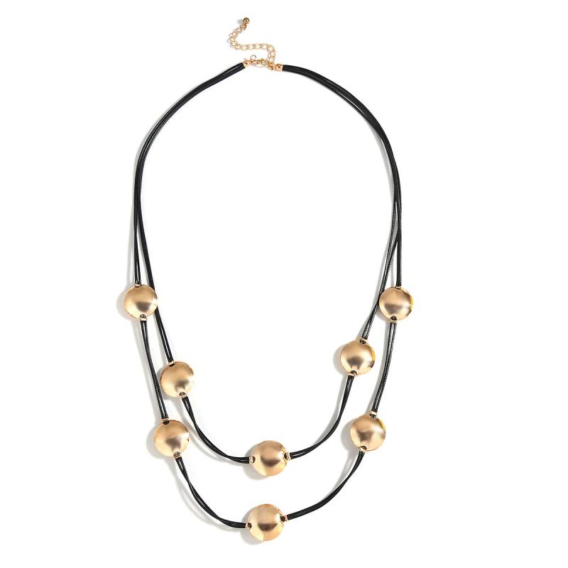 Boho Metal Beads Leather Cord Chain Necklace