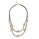Boho Metal Beads Leather Cord Chain Necklace