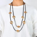 Boho Metal Beads Leather Cord Chain Necklace
