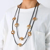 Boho Metal Beads Leather Cord Chain Necklace