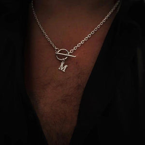 Men's Stainless Steel Initial Letter Necklace Toggle Clasps Chain