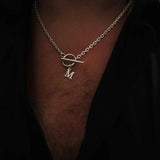 Men's Stainless Steel Initial Letter Necklace Toggle Clasps Chain