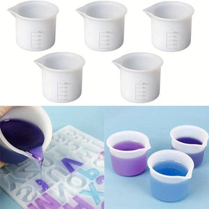 5Pcs 50ml Silicone Measuring Cup Set DIY Resin Epoxy Split Cup Clear Graduated