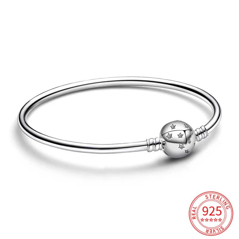 925 Sterling Silver Star Crystal Bangle Snake Chain Bracelet