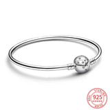 925 Sterling Silver Star Crystal Bangle Snake Chain Bracelet