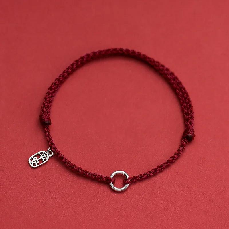 925 Silver Circle Safety Red Thread Bracelet Women