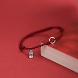 925 Silver Circle Safety Red Thread Bracelet Women