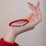 925 Silver Circle Safety Red Thread Bracelet Women