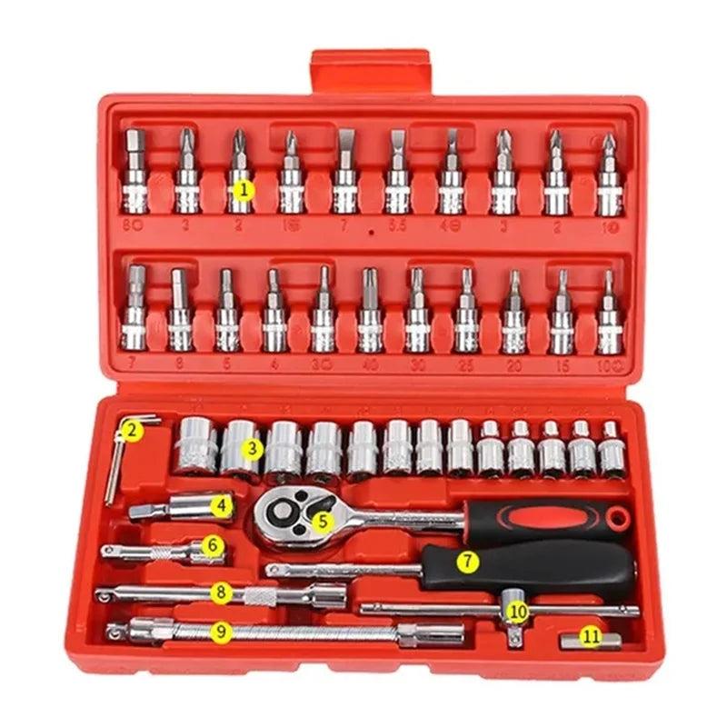 46pcs Socket Wrench Set Car Repair Tool Ratchet Screwdriver Combination