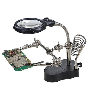 Adjustable Magnifying Glass LED Light Clip Magnifier Soldering Stand