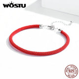 925 Silver Red Rope Bracelet Lucky Bangle DIY Jewelry