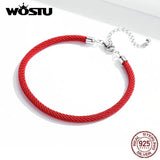 925 Silver Red Rope Bracelet Lucky Bangle DIY Jewelry