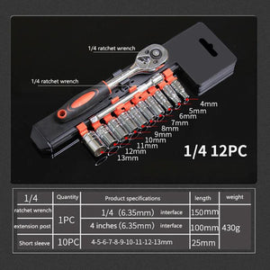 Socket Wrench Set Extension Rod Ratchet Spanner Car Motorcycle Repair Tool