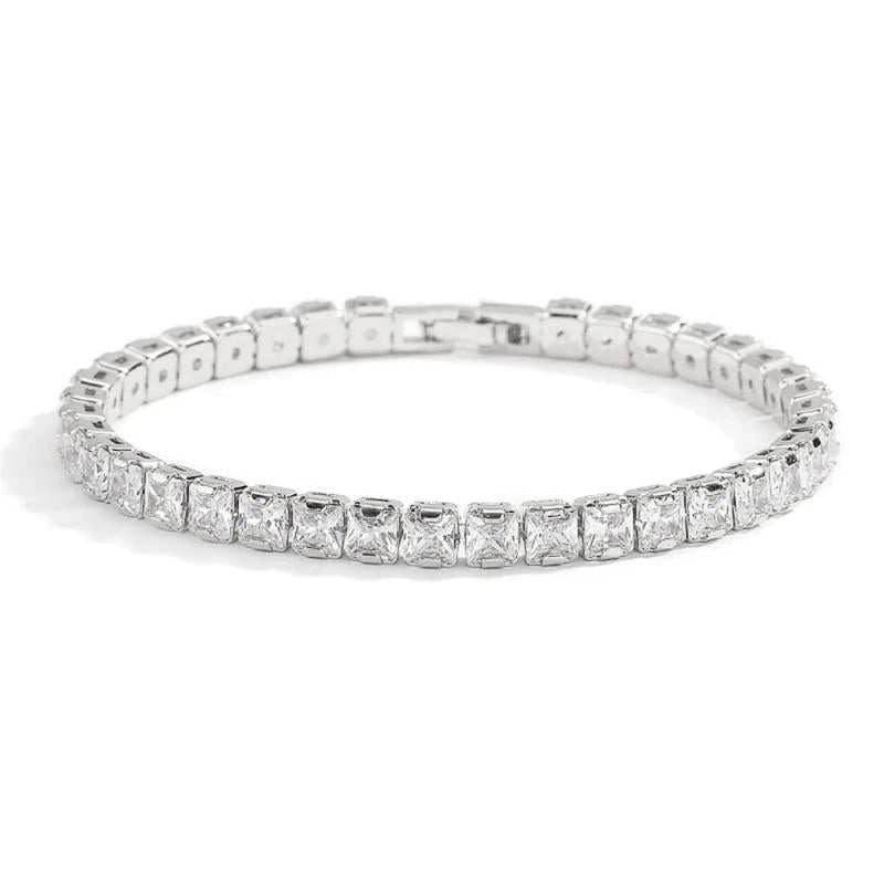 Pure Silver Tennis Bracelet with Jet Zircon Pave 3mm Round Stones