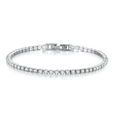 Pure Silver Tennis Bracelet with Jet Zircon Pave 3mm Round Stones