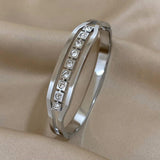 CZ Rhinestone Stainless Steel Bangles Silver Bracelet Women Jewelry