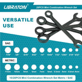 10/20PC Midget Wrench Set Metric & SAE, Mini Combo Wrench Set, Small Size