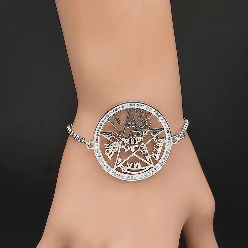 Tetragrammaton Protection Bracelet Silver Bangle Jewelry