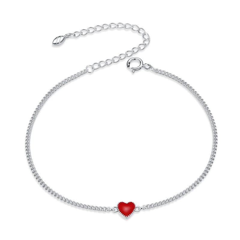 925 Silver Red Heart Chain Bracelet Lovely Links Birthday Jewelry