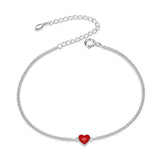 925 Silver Red Heart Chain Bracelet Lovely Links Birthday Jewelry