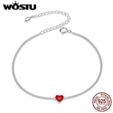 925 Silver Red Heart Chain Bracelet Lovely Links Birthday Jewelry