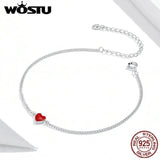 925 Silver Red Heart Chain Bracelet Lovely Links Birthday Jewelry