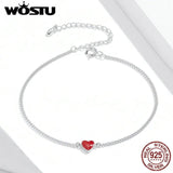 925 Silver Red Heart Chain Bracelet Lovely Links Birthday Jewelry