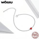 925 Silver Red Heart Chain Bracelet Lovely Links Birthday Jewelry