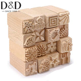 Wooden Clay Pottery Stamps Pattern Stamp Clay Rolling Pin Textured Hand Roller