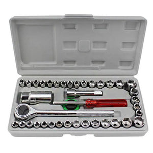 40Pc Car Vehicle Toolbox Socket Wrench Set Combination Repair Kit