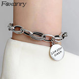 Foxanry Silver Chain Charm Bracelet English Letter Tag Thai Silver