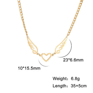 Heart Angel Wings Choker Necklace Stainless Steel For Women