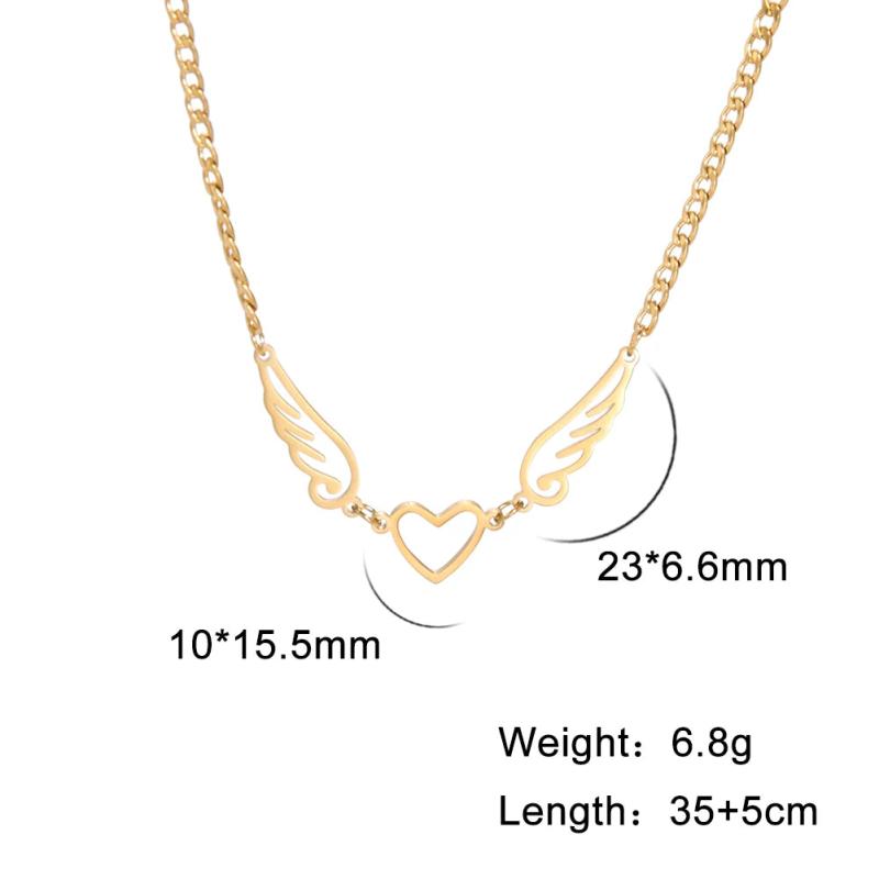 Heart Angel Wings Choker Necklace Stainless Steel For Women