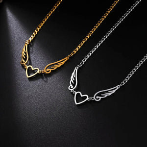 Heart Angel Wings Choker Necklace Stainless Steel For Women