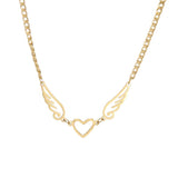 Heart Angel Wings Choker Necklace Stainless Steel For Women