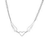 Heart Angel Wings Choker Necklace Stainless Steel For Women