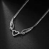 Heart Angel Wings Choker Necklace Stainless Steel For Women