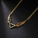 Heart Angel Wings Choker Necklace Stainless Steel For Women