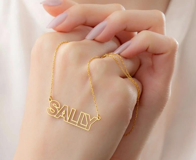 Custom Hollow Letter Name Necklace Stainless Steel Chain