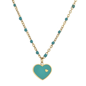 Stainless Steel Heart Necklace Enamel Chain Colorful Boho