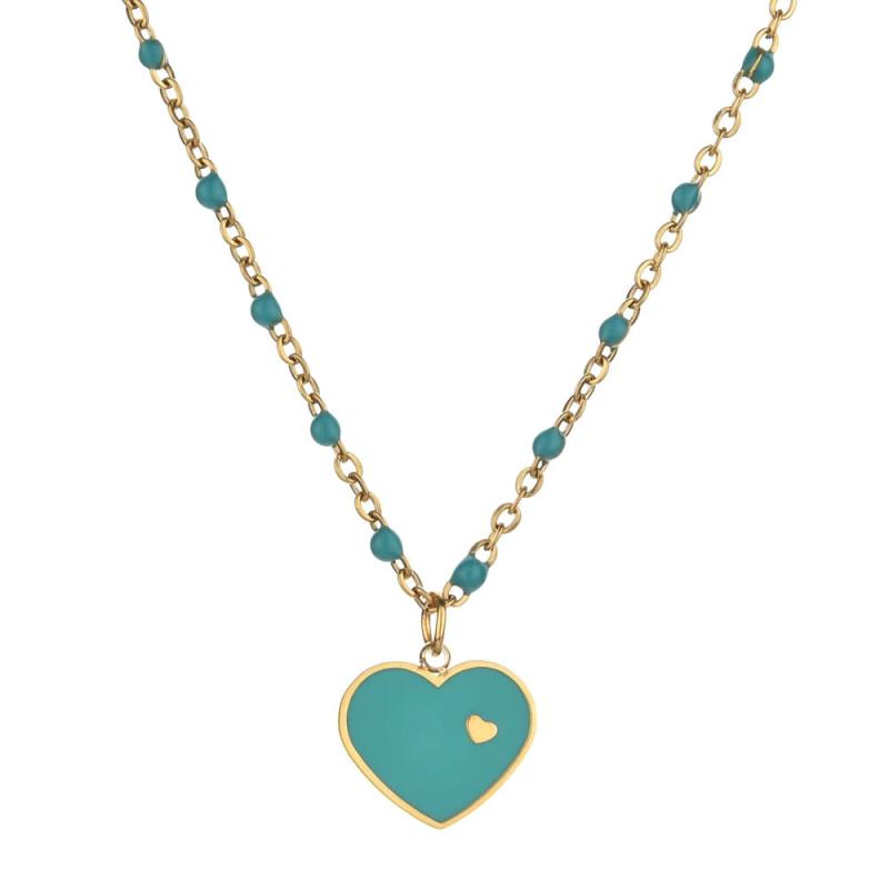 Stainless Steel Heart Necklace Enamel Chain Colorful Boho