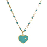 Stainless Steel Heart Necklace Enamel Chain Colorful Boho