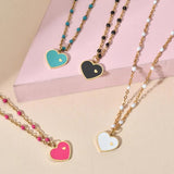 Stainless Steel Heart Necklace Enamel Chain Colorful Boho