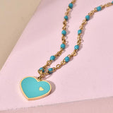 Stainless Steel Heart Necklace Enamel Chain Colorful Boho