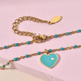 Stainless Steel Heart Necklace Enamel Chain Colorful Boho