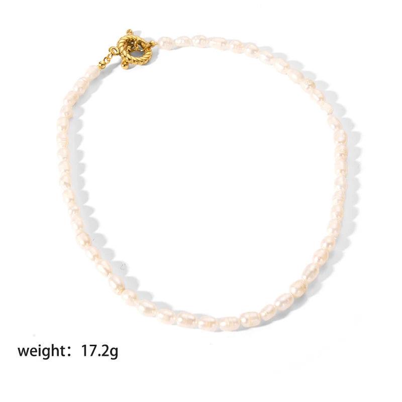 18K Plated Pearl Button Necklaces Baroque Bracelet Choker