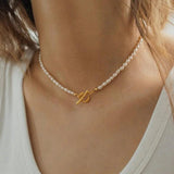 18K Plated Pearl Button Necklaces Baroque Bracelet Choker